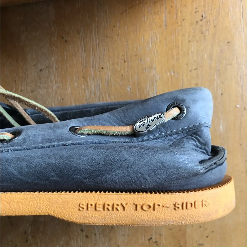 Vintage Boat Shoes Grey Leather Sperry Top-Sider Original Gray Prep Yellow Sole